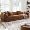 110" Modern Velvet Sofa, Luxury Curved Couch, Comfy Fluffy Cloud Sofa Deep Seat, Oversized Modular Sectional Sofa, Minimalist Memory Foam Upholstery Sofa for Living Room Office Apartment, Beige