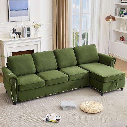 106'' Flannelette Fabric L Shaped 4 Seater Modular Sleeper Couch, 2-in-1 Pull Out Sofa Bed with USB Charging Ports, Memory Foam Mattress, and Storage Chaise for Living Room (Beige, 106'' L Shaped)