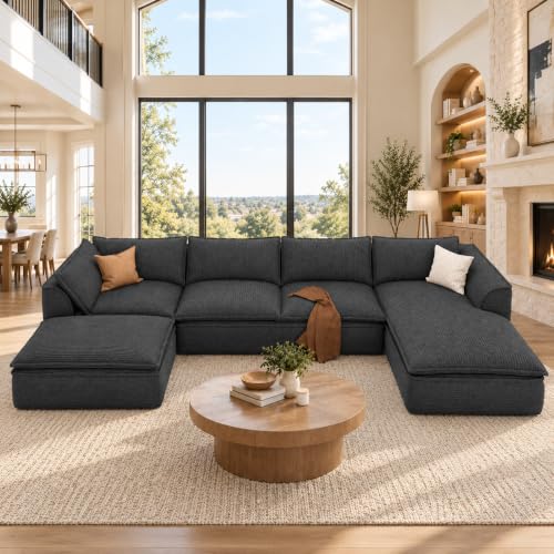 Vesgantti 141.7" Boneless Sectional Sofa with Chaise, 7 Seater Couch, Beige