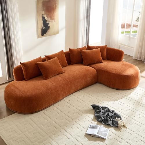 WILLIAMSPACE 126" Luxury Modern Style Curved Sofa, Upholstery Boucle Sofa Couch with 2 Pillows, Left Hand Facing Sectional Boucle Fabric Couch for Living Room (Left-Facing,Light Cream)