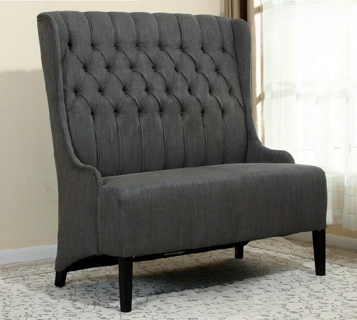 Tufted Upholstered Loveseat Sofa Chair, High Back Fabric Accent Bench Seating for Living Room Cafe Restaurant Reception Bedroom (Gray)