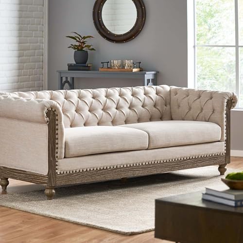 WILLIAMSPACE 88.2" Chesterfield Sofa Couch for Living Room, 3 Seater Couches Upholstered Tufted PU Sectional Sofa for Office Apartment - Brown