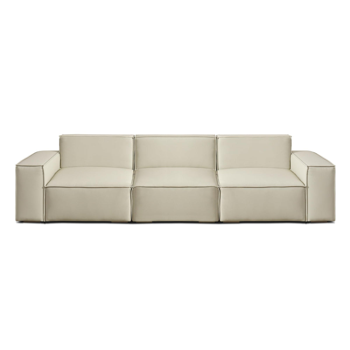 112.6" Modular Vegan Leather Sofa, Scratch-Resistant Deep Seat Couch with Solid Wood Frame, Modern 3-Seater Sectional Sofa for Living Room, Pet-Friendly Upholstered Sofa, Gray