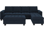 Belffin Velvet Convertible 4-Seat Sectional Sofa with Reversible Chaise L Shaped Sofa Couch Furniture Sets Sectional Couch with Storage Ottoman Blue