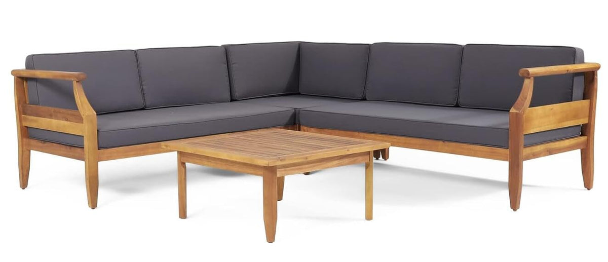 Tidyard 4-Piece Sofa Set, Dark Gray – Mid-Century Modern Design with Acacia Wood Frame & Slat Paneling, Water-Resistant Cushions, Sectional Chat Set for Indoor/Outdoor Use, 82.7? W x 82.7? D