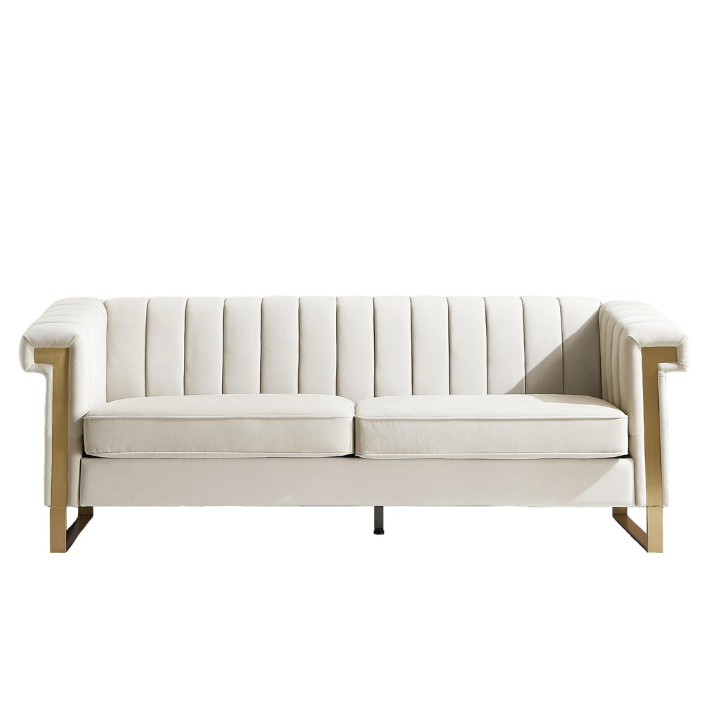 Tomkate 84" Velvet Chesterfield Sofa, Modern 3-Seat Couch with Gold Legs