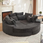 78'' Oversized Round Sleeper Sofa Bed, Convertible Circle Chaise Lounge Chair Indoor, Modern Fluffy Plush Corduroy Cloud Boneless Couch, Assembly Free, Comfy Bean Bag for Living Room, Black