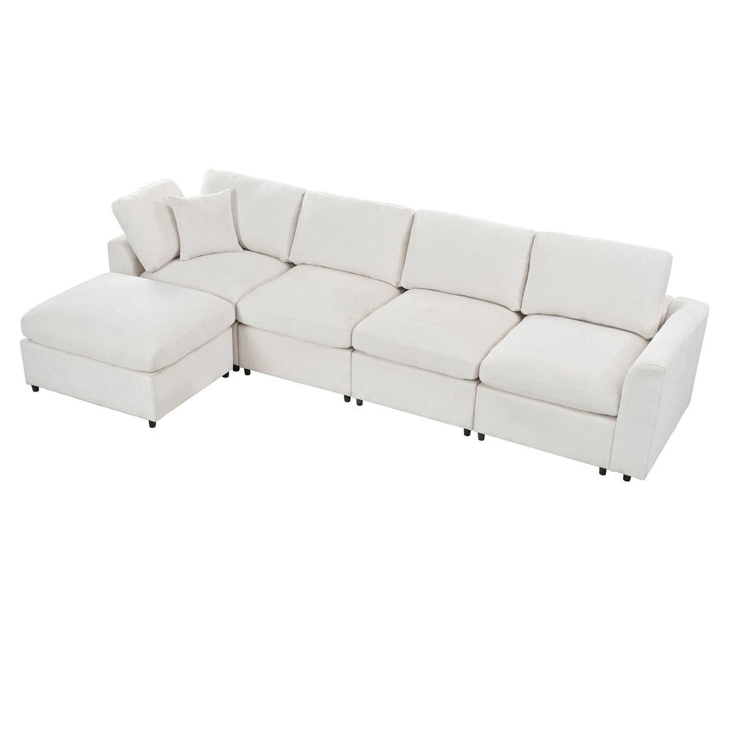130" L-Shaped Modular Sectional Sofa Modern Deep Seat Cloud Couch for 5, Oversized Chenille Fabric Cloud Sectional Couches with 1 Ottoman Chaise, Higher Seater (21.7 inch)