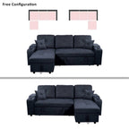 Tidyard Right-Facing Sectional Sofa with Footrest, Convertible Corner Couch with Storage Armrest, Pull-Out Sofa Bed, Double Cup Holders, Dark Grey, Modern Living Room Furniture