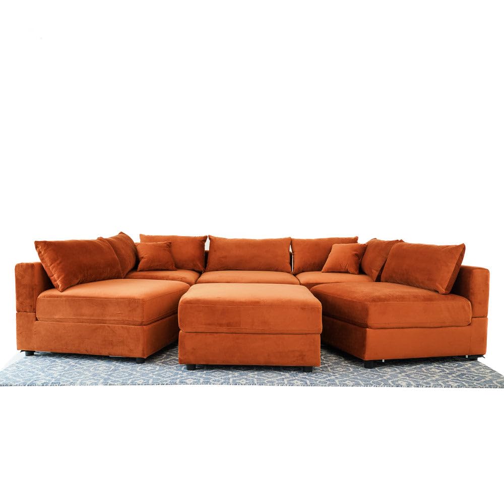 Velvet Modular Sofa in Burnt Orange, Sectional with L-Shape Design, Easy Assembly for Contemporary Homes