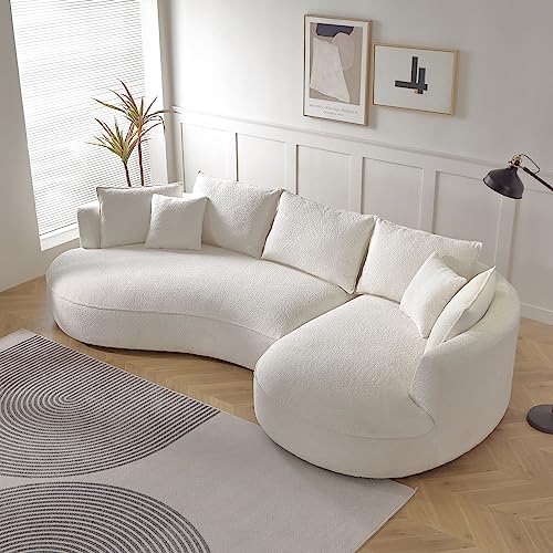 125-Inch Beige Boucle Sectional Sofa, 5 Seats, Left-Facing Chaise