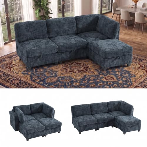 125" Modular Sectional Sofa with Storage, 8-Seat U-Shaped Couch, Green