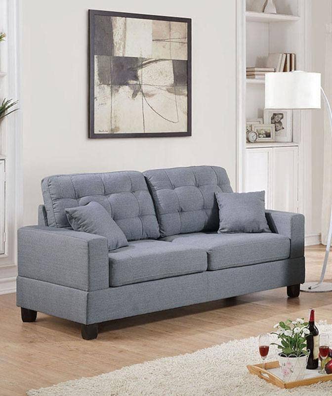 Tidyard 2pc Sofa Set Grey Polyfiber Tufted Couch with Pillows, Includes Sofa and Loveseat, Modern Living Room Furniture with Solid Wood Legs, Plush Cushion, Accent Tufting