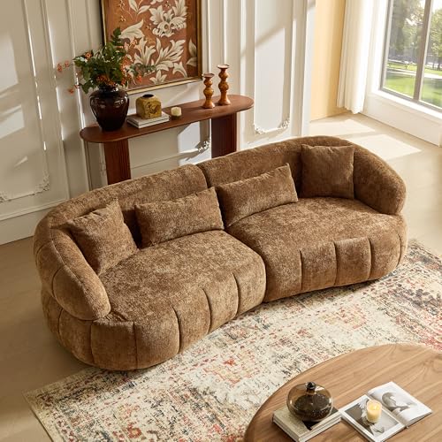 125-Inch Beige Boucle Sectional Sofa, 5 Seats, Left-Facing Chaise