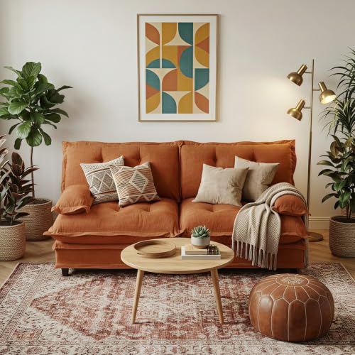 107.5" Modular Sectional Sofa-Chenille Deep 3 Seater L-Shaped Cloud Couch with Ottoman, Button Seat Cushions for Living Room & Apartment, Orange