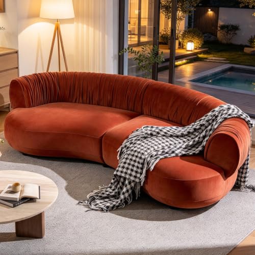 109" Modern Curved Sofa, Oversized Luxury Sectional Sofa, Camel