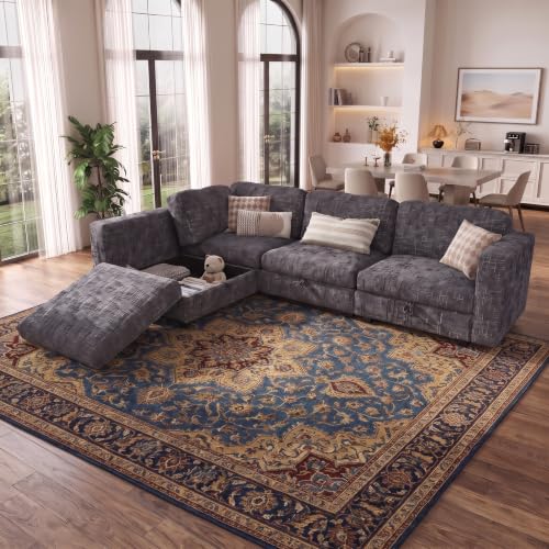 125" Modular Sectional Sofa with Storage, 8-Seat U-Shaped Couch, Green