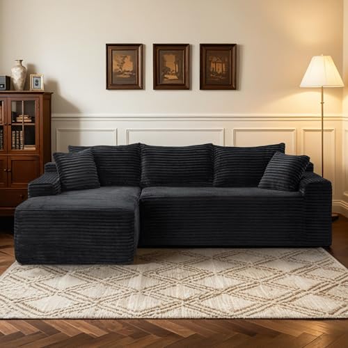 114" Brown Left Facing Sectional Couch with Chaise,Faux Leather Sectional Couch No Assembly Required,Boneless L Shaped Couch for Living Room