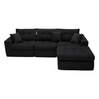 113" Oversized L-Shaped Modular Cloud Sofa Corduroy Upholstered Tufted Boneless Sectional with Deep Seat & Headrests, 4 PCS Compressed Boneless Couches with Movable Ottoman