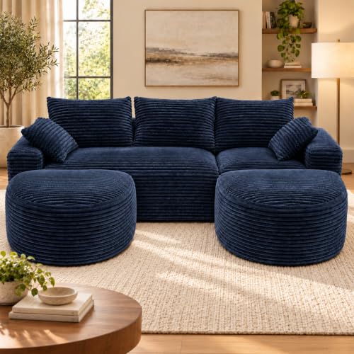 107" U-Shaped Modular Boneless Sectional Sofa with Curved 2 Ottomans, Camel