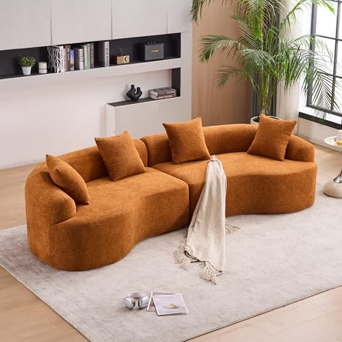110" Oversized Cloud Sectional Sofa Modern Curved Boneless Couches for Living Room, 4-Seater Extra Deep Seat Foam Floor Compressed Couch w/Tight Backrest and 4 Pillows,Chenille Sofa & Couches