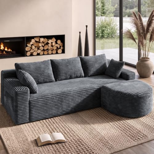 107" U-Shaped Modular Boneless Sectional Sofa with Curved 2 Ottomans, Camel