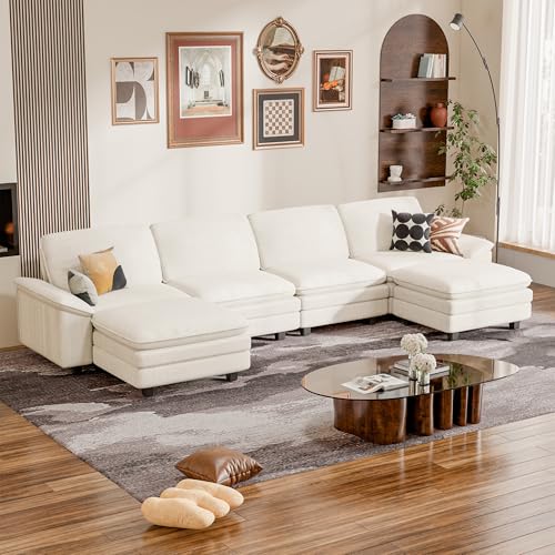 YESHOMY 4-Seat Linear Cloud Modular Sofa, Deep Seat Couch with Ottoman