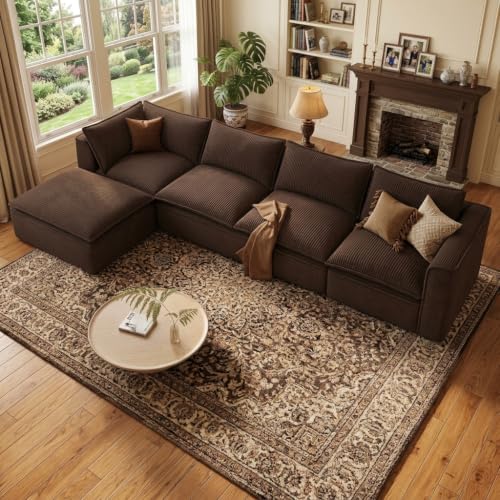 Vesgantti 141.7" Boneless Sectional Sofa with Chaise, 7 Seater Couch, Beige