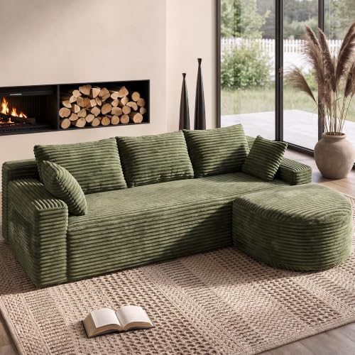 107" U-Shaped Modular Boneless Sectional Sofa with Curved 2 Ottomans, Camel