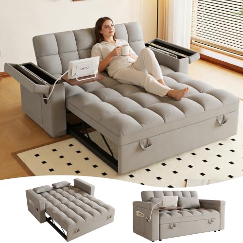 100" Convertible Sectional Sofa Bed, Pull Out Couch Bed with Storage Chaise, Table Board, USB Ports & Cup Holder, 7-Seater Modular Corduroy Sofa Bed, Reclining Sectional Couch for Living Room, Black