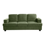 Velvet Sofa, Comfortable 3 Seater Couch with Deep Seating and High Density Foam, Loose Back Cushions, Wide Arms, Livingfor Home, Apartment, Office, Green