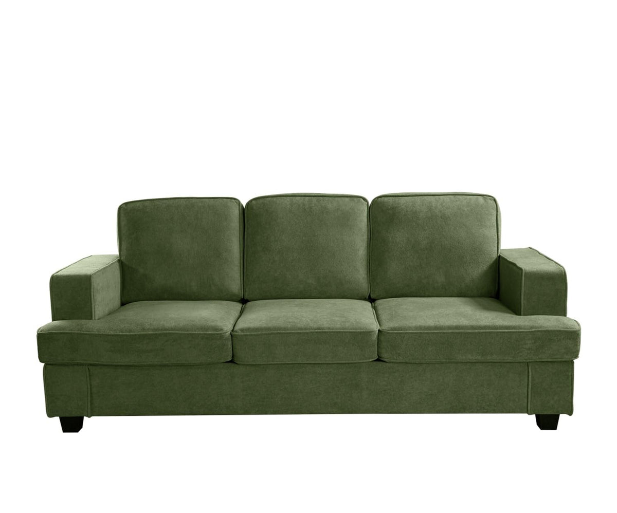 Velvet Sofa, Comfortable 3 Seater Couch with Deep Seating and High Density Foam, Loose Back Cushions, Wide Arms, Livingfor Home, Apartment, Office, Green