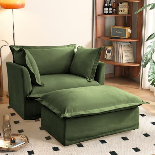 120" Corduroy Sectional Sofa with Ottoman, 3-Seater, Green