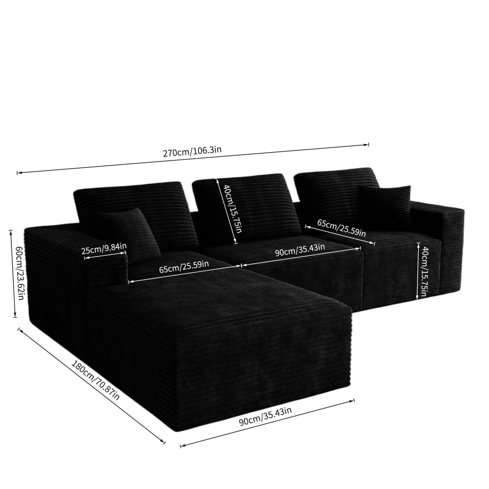 106.30 * 106.30" Modular sectional Sofa seat,Upholstered Compressed Couch for Living Room,Bedroom,Apartment,No Assembly Required,5 PC Free Combination (Black -)