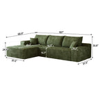107" Cloud Sectional Sofa with 1 Ottoman,Modern Minimalist Upholstered Couches,Comfort U Shaped Sofa for Living Room,Deep Seat Corner Couch (Green)