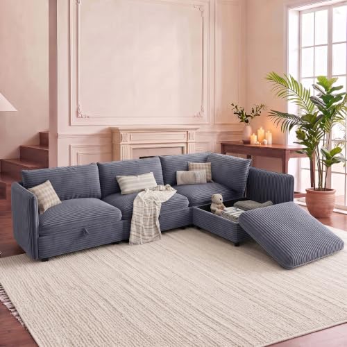 125" Modular Sectional Sofa with Under-Seat Storage, 6-Seater, White