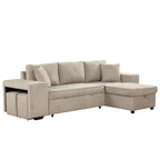 104.5 Inch Modern L-Shaped Reversible Sectional Sofa with Storage Chaise Lounge and Sleeper Bed Function for Living Room (Cream + Chenille + 3 Seat + Foam)