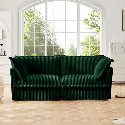 120" Corduroy Sectional Sofa with Ottoman, 3-Seater, Green