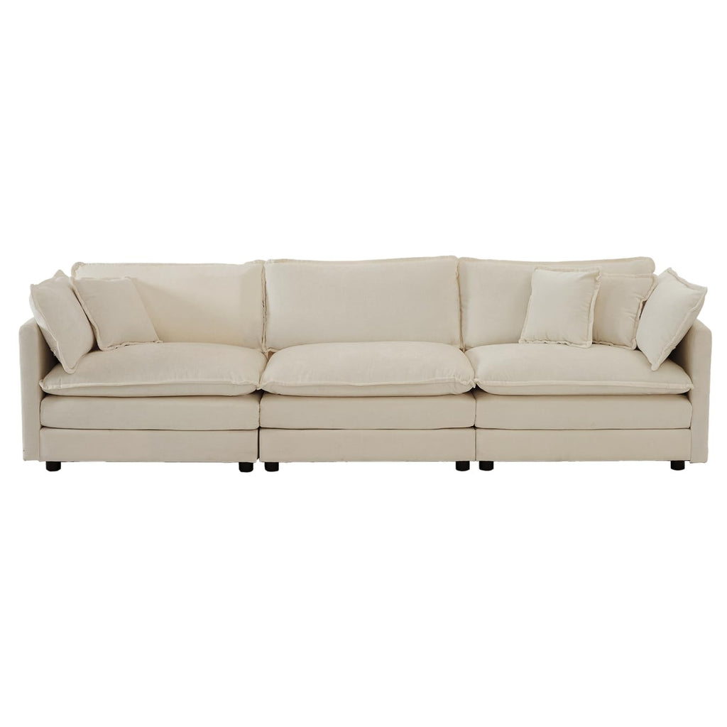 U-Shaped Sectional Sofa Beige Chenille Flexible Combination Living Room, Home Theater Modern Comfort