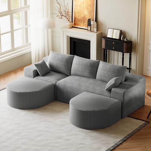 107" U Shaped Modular Boneless Sectional Sofa with 2 Curved Ottomans, Green