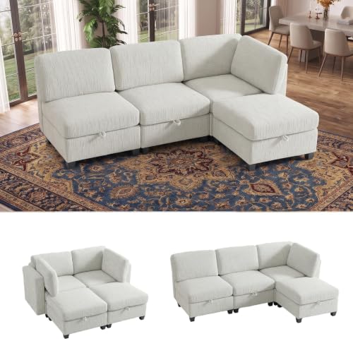 125" Modular Sectional Sofa with Storage, 8-Seat U-Shaped Couch, Green