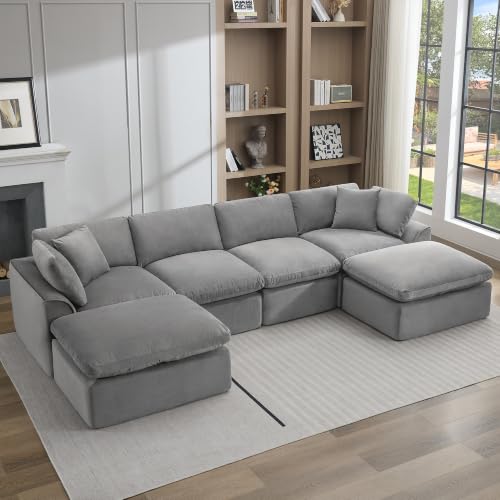 U Shaped Sectional Sofa, 141 in Cloud Couch, Black