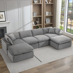 U Shaped Sectional Sofa, 141 in Cloud Couch, Black