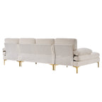 U-Shaped Sectional Sofa with Double Chaise, 113" Modern Modular 4-Seat Chenille Fabric Couch for Living Room, Comfortable Large Sofa with Gold-Plated Legs & Back Pillows, Creamy-White
