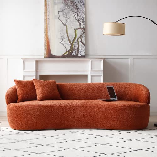 WILLIAMSPACE 93.6" Curved Sofa, Modern Upholstered Boucle Curved Couch with 3 Throw Pillows, 3-Seat Sofa Couch for Living Room, Apartment (Beige)