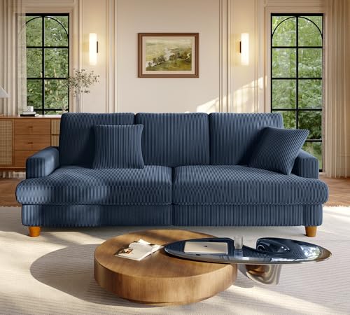 Welzona 87.2" Couches for Living Room, Corduroy Couch, L Shaped Couch Grey