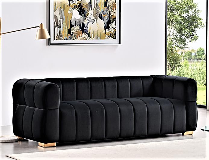 Velvet Sofa with Tufted Low Back Design, 3 Seater Couch for Living Rooms, 89 Inch Wide, Easy Assembly
