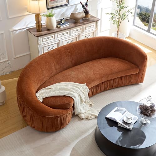 WILLIAMSPACE 93.6" Curved Sofa, Modern Upholstered Boucle Curved Couch with 3 Throw Pillows, 3-Seat Sofa Couch for Living Room, Apartment (Beige)