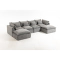 129.8" Width Cloud Couch Oversized Modular Sectional Sofa True Relax Comfy Couches Wide Deep Seat Sofas for Living Room Furniture Sets, Waffle Fabric,4Seat with 2Ottoman