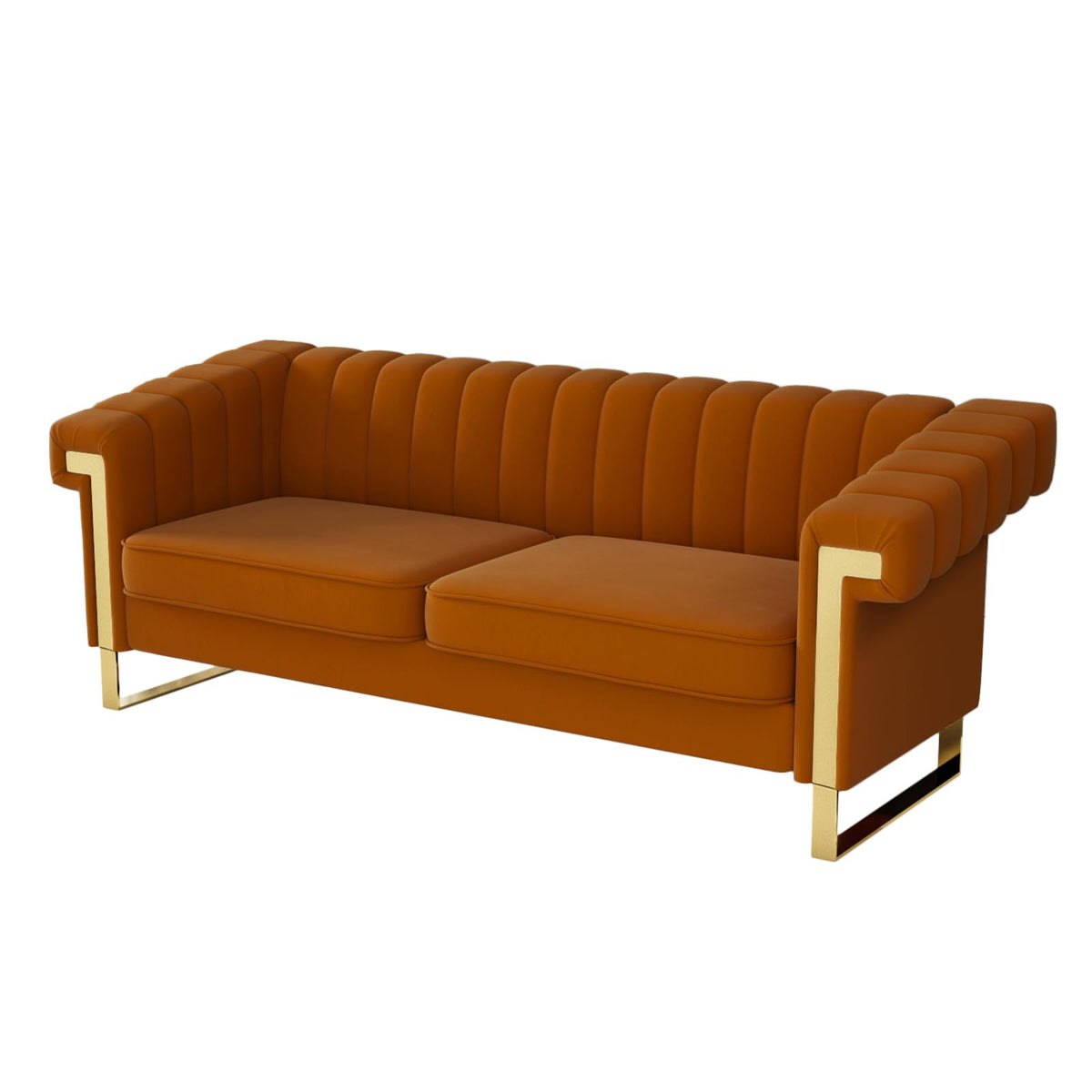 Tomkate 84" Velvet Chesterfield Sofa, Modern 3-Seat Couch with Gold Legs